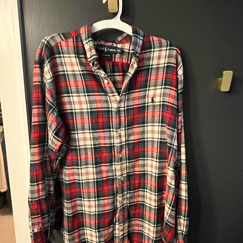 Ralph Lauren Men's Classic Red and Blue Plaid Shirt